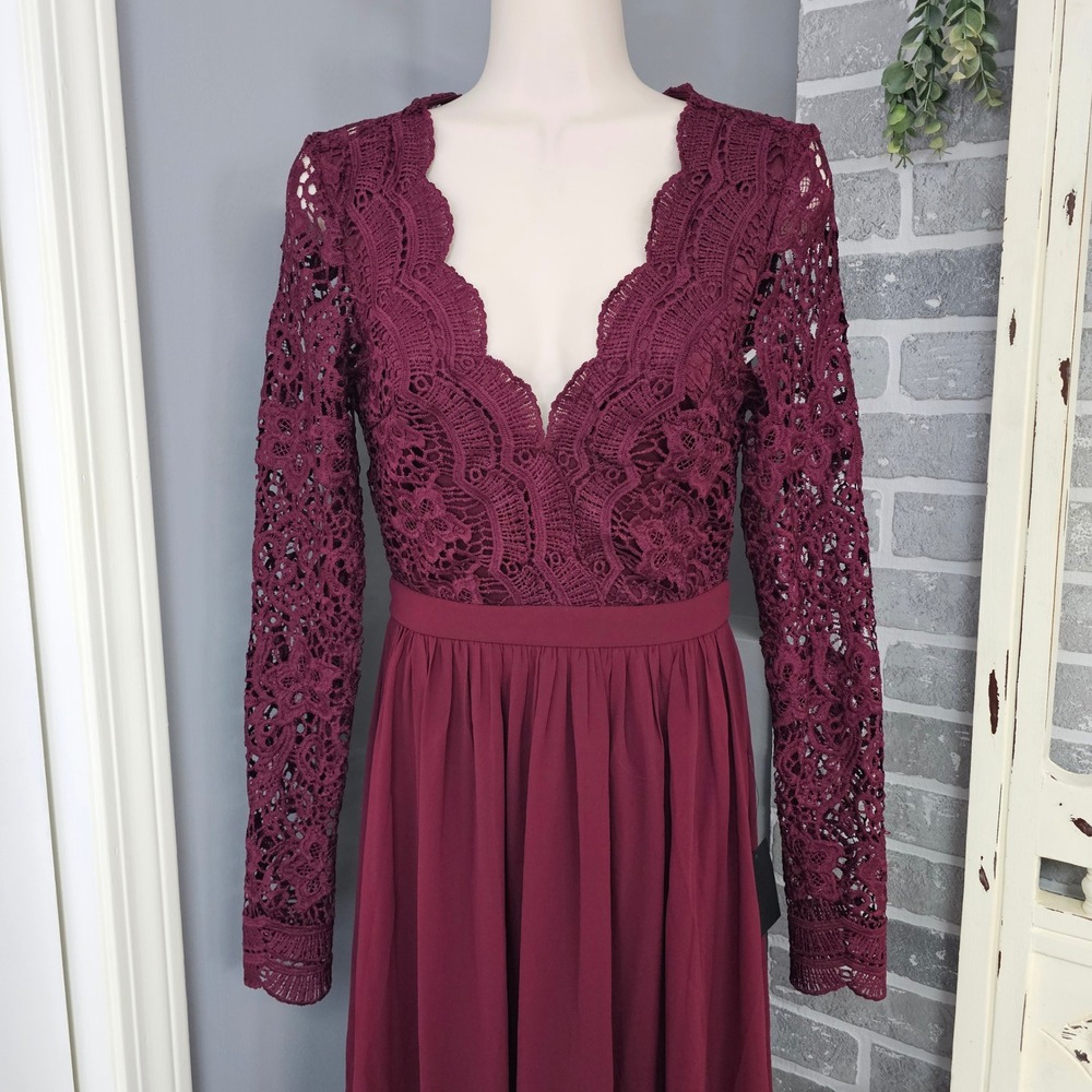 Lulus Maxi Dress Womens XS Lace Long Sleeve Formal Gown Bridesmaid‎ Wedding Prom